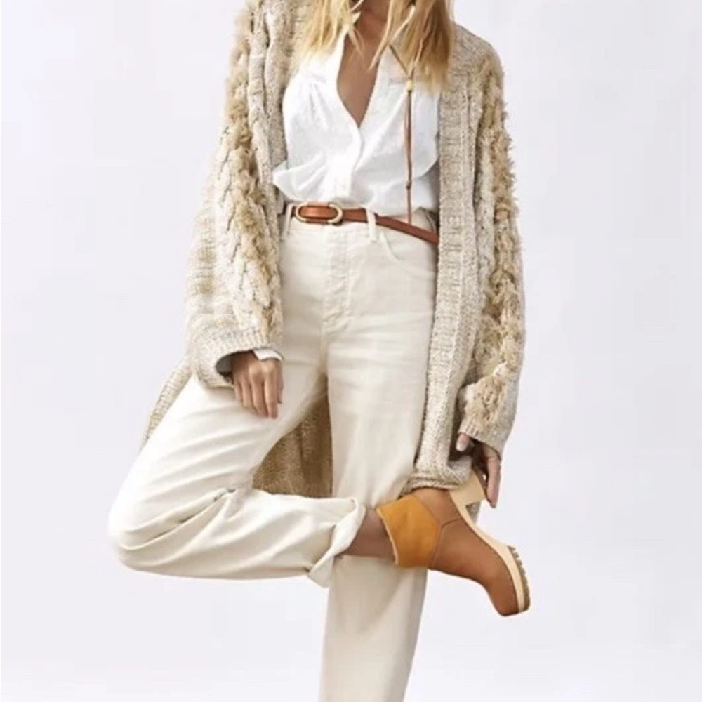 Anthropologie Textured Knit Cardigan in Natural Beige